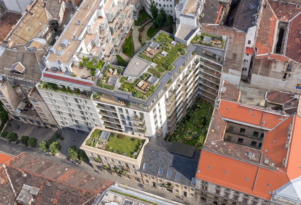 Yara Residence — aerial view, green roofs